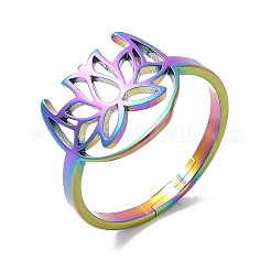 Anillo ajustable de loto hueco de acero inoxidable 304 con revestimiento iónico (IP) para mujer&nbsp;RJEW-M149-30RC