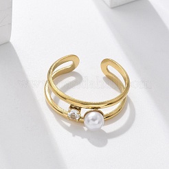 Manschettenringe aus 304er Edelstahl mit Zirkonia für Damen&nbsp;RJEW-D302-02G-03