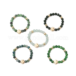 5 pièce d'aventurine verte naturelle et d'agate mousse et de jade de Taïwan et de rubis en zoïsite et de perles de pierre d'or verte synthétique&nbsp;RJEW-JR00815