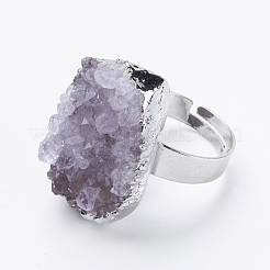 Einstellbar natürliche druzy Amethyst Fingerringe&nbsp;RJEW-E146-02