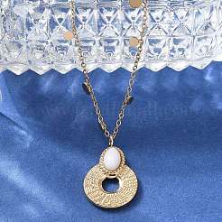 Colliers avec pendentif donut ovale en acier inoxydable 304 et verre blanc pour femmes&nbsp;NJEW-A045-01G