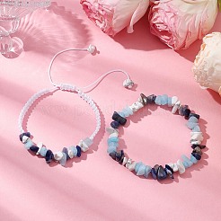 2 verstellbares Set aus geflochtenen Perlenarmbändern und Stretcharmbändern aus natürlichem Edelstein&nbsp;BJEW-JB10995