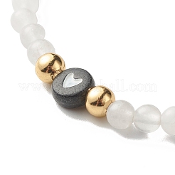 Conjunto de pulsera elástica de cuentas redondas de jade blanco natural&nbsp;BJEW-JB07000