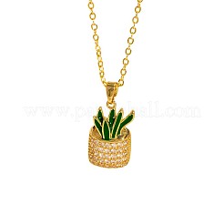 Colliers pendentifs cactus verts en laiton pavé de zirconiums cubiques et émail pour femmes&nbsp;WG6DDE4-04