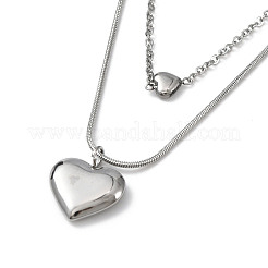 Collier double couche en acier inoxydable 304 anti-ternissement avec câble et chaînes serpent rondes&nbsp;NJEW-Z028-03P