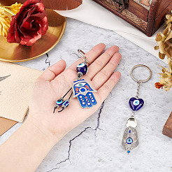 2 pièce 2 styles turcs bleu mauvais œil chaussures porte-bonheur/main de Hamsa/main de Miriam pendentif porte-clés en alliage&nbsp;KEYC-AR0001-27