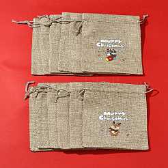 12 Stück 12 Stile Weihnachtsdruck Sackleinen Verpackungsbeutel Kordelzugbeutel&nbsp;ABAG-FS0001-03B