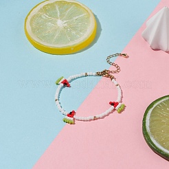 Bracciale da donna con charms di anguria intrecciata con semi di vetro&nbsp;BJEW-TA00140-02