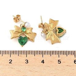 Ohrstecker aus 304 Edelstahl mit Mikropflaster und Zirkonia-Schleife&nbsp;EJEW-U065-03G-02