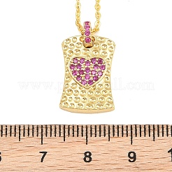 Collana regolabile con ciondolo rettangolare a forma di cuore in ottone con micro pavé di zirconi cubici e cursore&nbsp;KK-CBA4547-08G-05