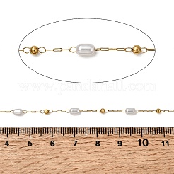Handgefertigte ovale Gliederketten aus 304 Edelstahl mit ABS-Kunststoffperlen&nbsp;CHS-L032-01G-01