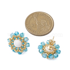 Blumen-Glasperlenohrstecker mit natürlicher Mashan-Jade für Frauen&nbsp;EJEW-MZ00208-01