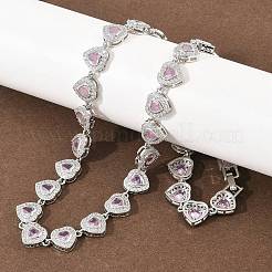 Collane tennis a forma di cuore con pavé di zirconi rosa in ottone&nbsp;KK-CBA4547-17B-P