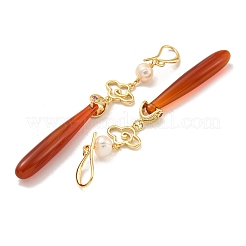 Perla naturale con orecchini pendenti in agata naturale&nbsp;EJEW-M252-04G