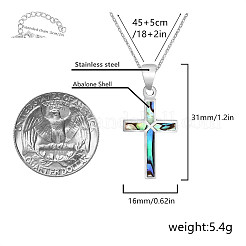 304 Edelstahl Pavé-Fassung natürliche Paua-Muschel Religion Kreuz Anhänger Halsketten für Frauen&nbsp;FS-WG66782-01