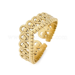 Anillo de puño abierto de acero inoxidable 304 con corona para mujer&nbsp;RJEW-Z083-03G-05