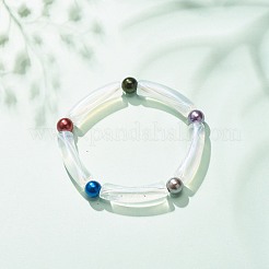 Tubo curvo acrilico e braccialetto elasticizzato rotondo grosso per le donne&nbsp;BJEW-JB08282