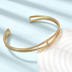 Bracelet jonc double couche en acier inoxydable 304 serti de micro-pavés de zircone cubique pour femme&nbsp;BJEW-K303-01G