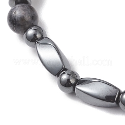 Pulseras elásticas de cuentas de larvikita natural y hematita sintética no magnética para mujer&nbsp;BJEW-JB13136