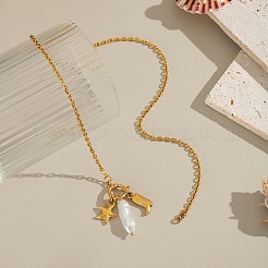Collares con colgante de estrella de mar con forma de bota de acero inoxidable 304 con perla de imitación&nbsp;NO1573