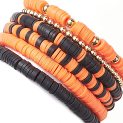 Set di braccialetti elasticizzati con perline in argilla polimerica fatti a mano da 6 pz 6 stili di Halloween&nbsp;BJEW-TA00490