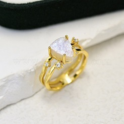 Anillo de dedo de plata de ley con forma de triángulo 925 y piedra lunar natural&nbsp;FS-WGDF753-05