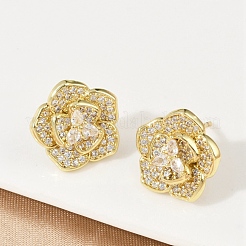Aretes de circonita cúbica transparente con micropavé de latón y flores&nbsp;X-EJEW-M082-19G