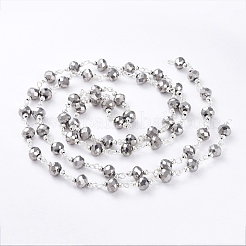 Catene di perline di vetro fatte a mano in ottone placcato color argento&nbsp;AJEW-JB00205-03