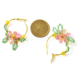 Orecchino a cerchio con fiore in vetro intrecciato&nbsp;EJEW-MZ00235-03