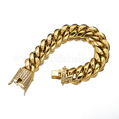 Bracelet chaîne gourmette en acier inoxydable avec fermoirs en strass&nbsp;WG84387-02