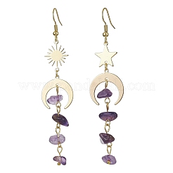 Aretes asimétricos de latón con luna&nbsp;EJEW-JE05461-01