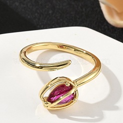 Manschettenringe aus Messing mit Mikropavé und Zirkonia in Blumenform für Damen&nbsp;RJEW-A069-05G-02
