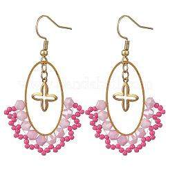 Pendientes colgantes ovalados de latón y acero inoxidable 304&nbsp;EJEW-MZ00799-02