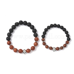 2 stücke 2 arten halloween natürliche holz & lava rock runde perlen stretch armbänder&nbsp;BJEW-JB12351