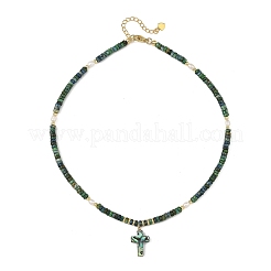 Collares colgantes de crisocola natural y perlas cultivadas de agua dulce naturales.&nbsp;NJEW-JN06626