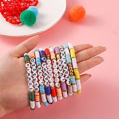 10 stücke 10 stil ermutigen wort polymer clay heishi surfer stretch armbänder set mit herz&nbsp;BJEW-SW00041
