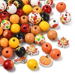 100 Stück 15 Stile runde & Blumen Holz europäischen Perlen&nbsp;WOOD-CJ0002-45