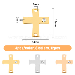 12 Stück 3 Farben 316 chirurgischer Edelstahl Pave klare Zirkonia Verbinder Charms&nbsp;STAS-DC0014-60
