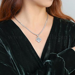 Collar con colgante de corazón de flor de circonita cúbica transparente pavé de latón para mujer&nbsp;FS-WG57C53-01