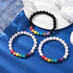 3 bracelet extensible en perles de pierres précieuses naturelles rondes chakra pour femmes&nbsp;BJEW-JB10967