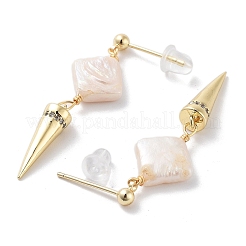 Natürliche Perle baumeln Ohrstecker&nbsp;EJEW-P256-40G