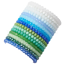 Set di braccialetti elasticizzati con perline di vetro sfaccettato a rondelle in 15 colore&nbsp;BJEW-JB10698