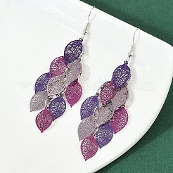 Boucles d'oreilles pendantes en forme de feuille en acier inoxydable 430&nbsp;EJEW-A137-06P-01