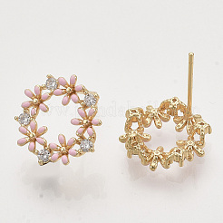 Reperti per orecchini a bottone in zircone chiaro con micro pavé di ottone&nbsp;KK-T054-38G-NF