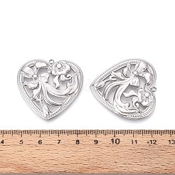304 Edelstahl Hohlblumen-Herzanhänger&nbsp;STAS-T067-40P
