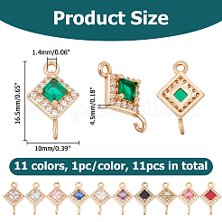 11 pièces 11 couleurs en laiton pavé de zircone cubique connecteur breloques&nbsp;KK-HS0001-95