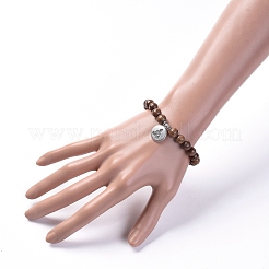 Bracciali unisex perline in legno elasticizzato&nbsp;BJEW-JB04959-03