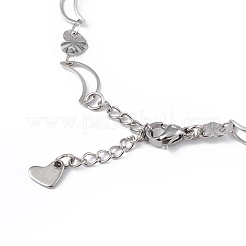 Bracciale a catena con maglie a forma di luna e cuore in acciaio inossidabile 304 anti-ossidazione per donna&nbsp;BJEW-G669-19P