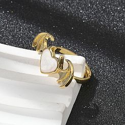 Herz mit Flügel Emaille Fingerringe&nbsp;RJEW-G337-05G-02