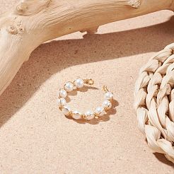 Muschelperle geflochtener offener Manschettenring&nbsp;RJEW-TA00031